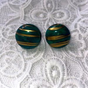2/$18 Stud earrings costume green and gold